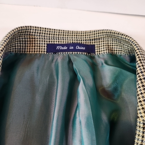 ALAN Flusser 44L Brown Houndstooth 2-Button Blazer Sport Coat Suit Jacket Silk - Picture 4 of 12